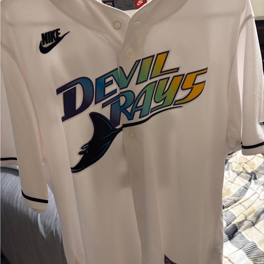 Nike White Devil Rays Jersey (Shane Mclanahan)